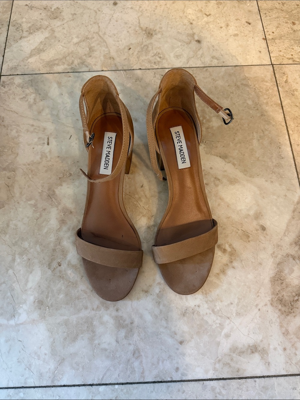 Steve Madden Tan Suede Ankle-Strap Block Heel Sandals